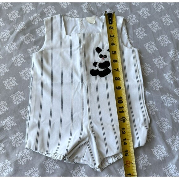 VTG 70s Baby Boy Jon Jon Romper Playsuit Stripe Panda Bear Size L Philippines - Picture 5 of 8